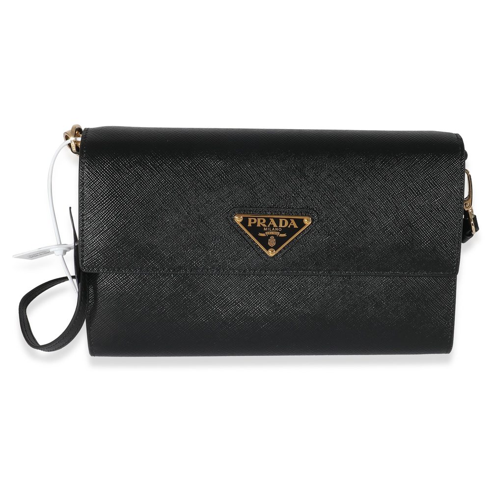 Prada Black Saffiano Wallet With Strap